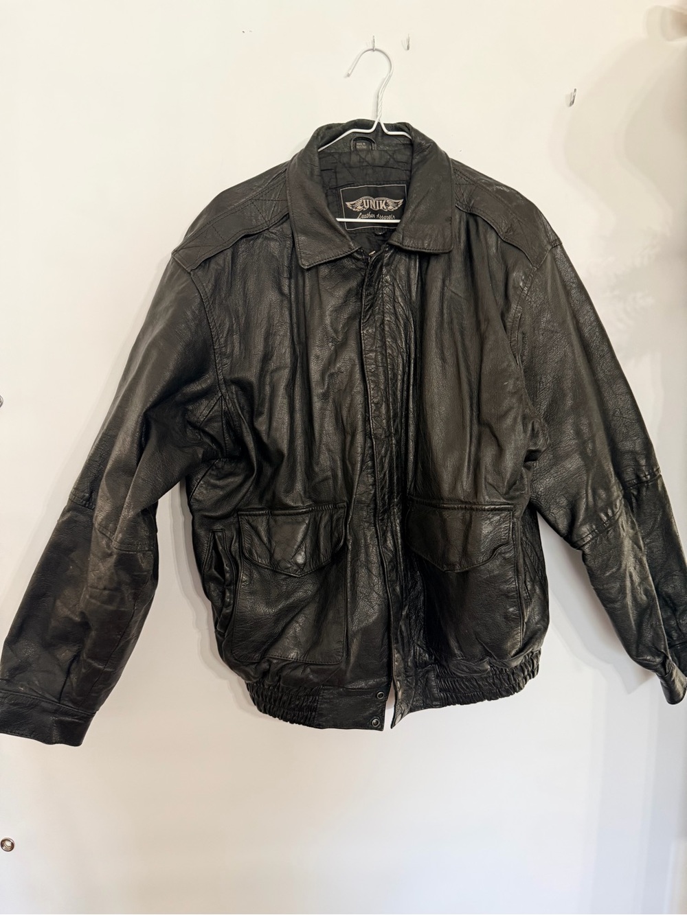 Unik Black Leather Bomber Jacket